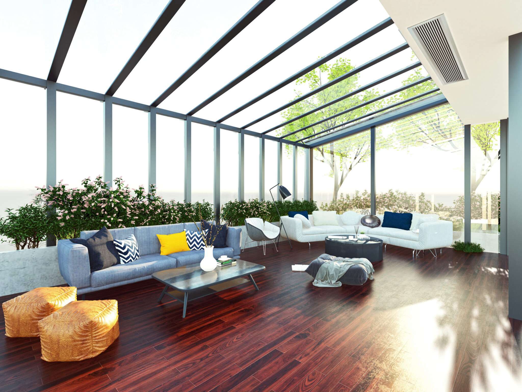 Sunroom with solarium ceiling