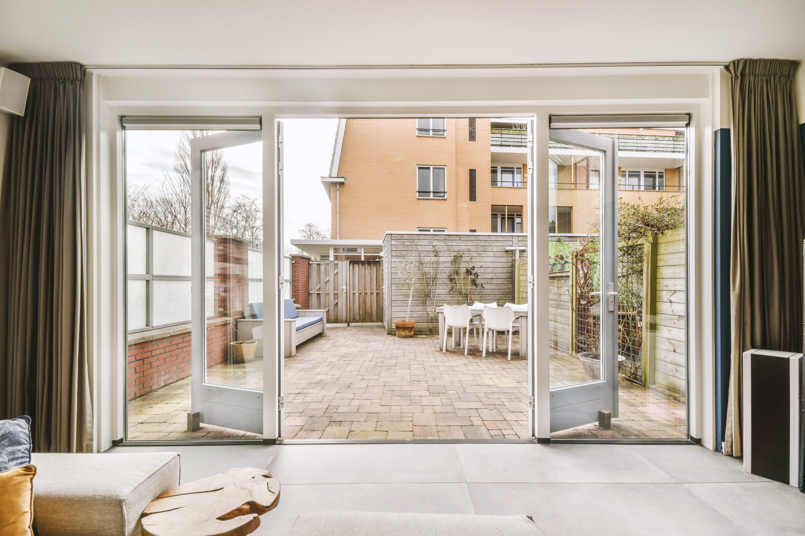 Swinging patio door on private city patio